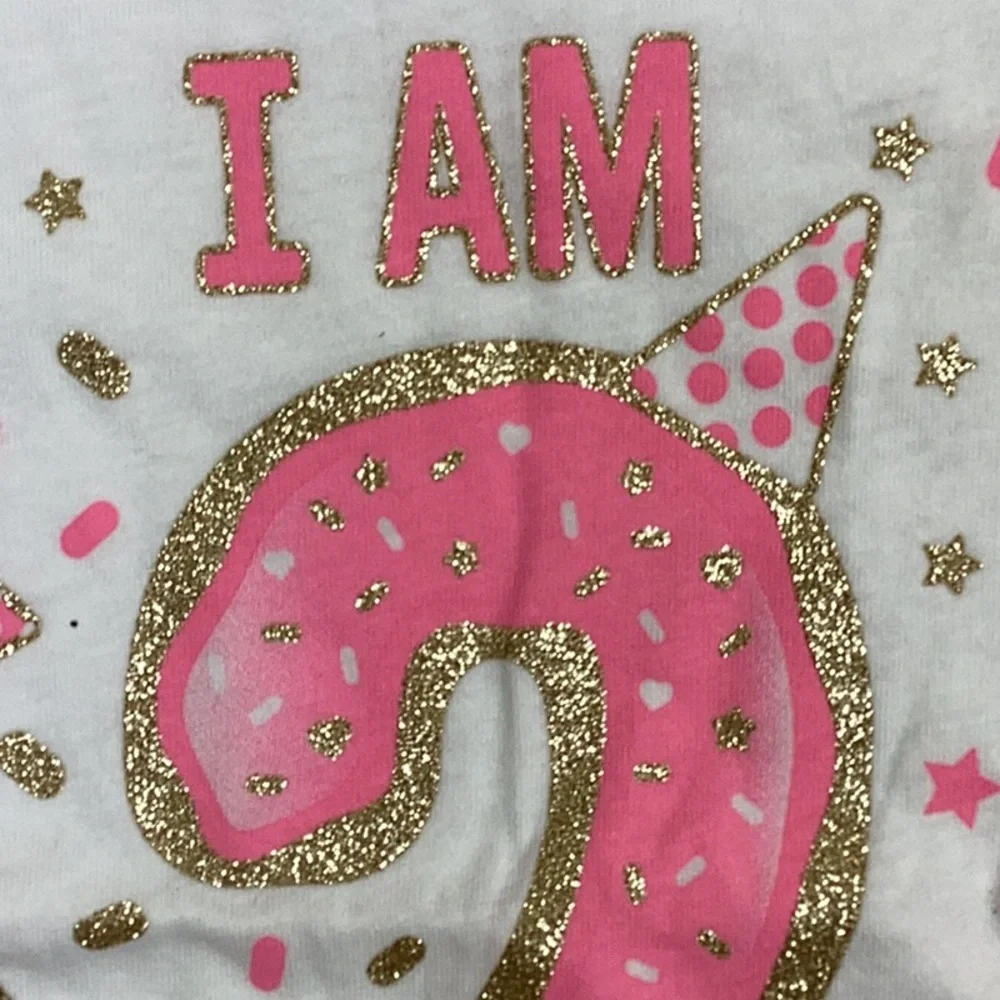 The Children’s Place Pink Gold Glitter Bling Number Two White Birthday Tee Shirt